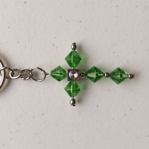 European Crystal Green Christian Faith Cross Keychain NWT